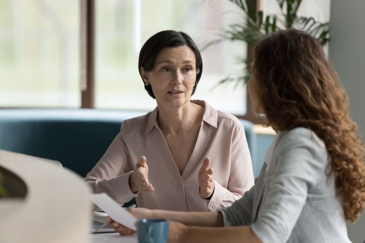 Landlord talking to tenant