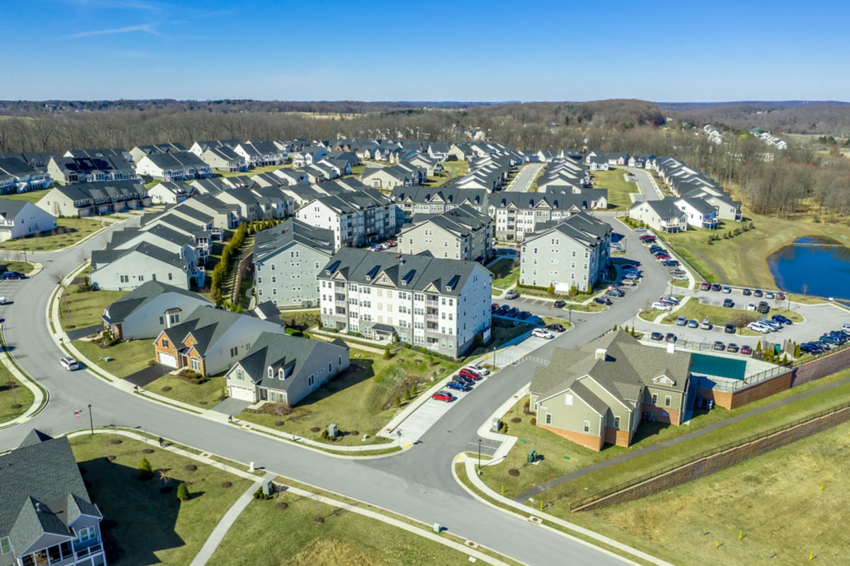 Skyview of middle-class residential neighborhood