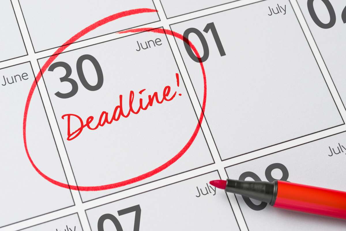 Deadline written on a calendar - June 30