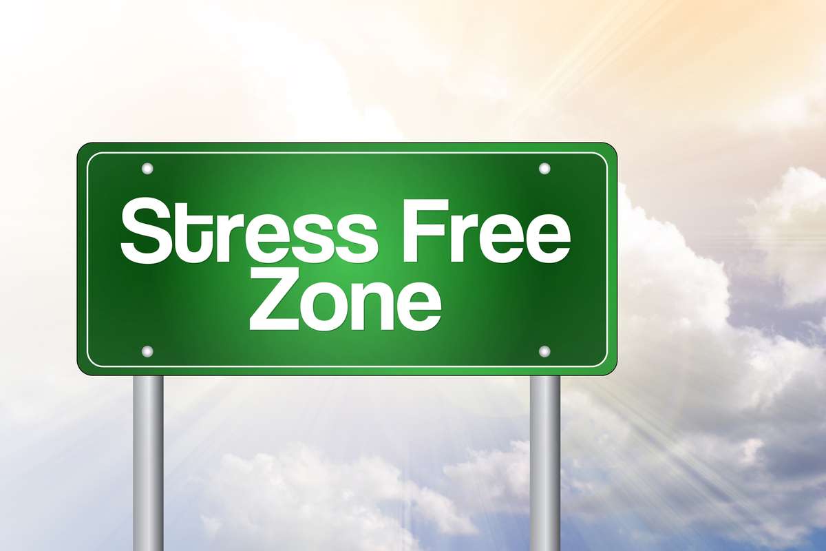 Stress Free Zone Green Road Sign, business concept (R) (S)