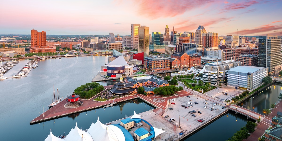 An aerial view of Baltimore, Maryland